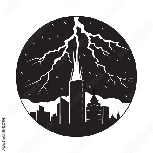 Lightning Storm City Blackout Chaos Silhouette