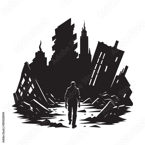 Ruined City Wanderer Post Apocalypse Silhouette