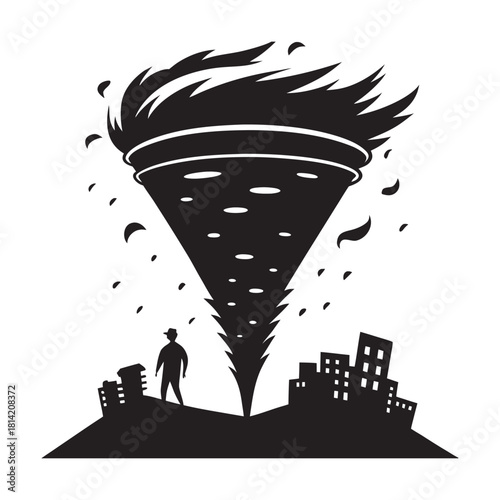 Tornado City Collapse Violent Storm Silhouette