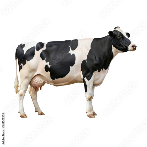 Holstein dairy cow standing gracefully, side view isolated on white isolated on transparent background
