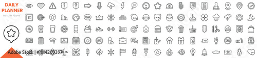 A collection of outline icons for daily planning, featuring various symbols for organization and scheduling.