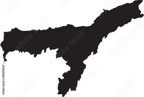 Assam Map Silhouette Isolated State of India