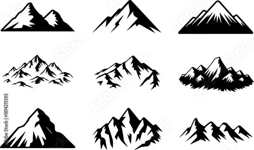 Mountain and Pine tree silhouette for stickers, woodland landscape svg collection, adventure outdoors svg for merch, retro mountain silhouette svg pack, forest t shirt vector designs