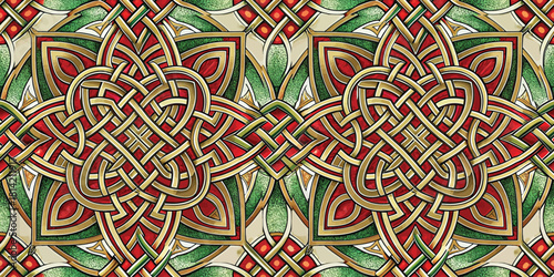 Intricate Celtic knot pattern with vibrant colors and detailed weaving, creating a rich visual tapestry.