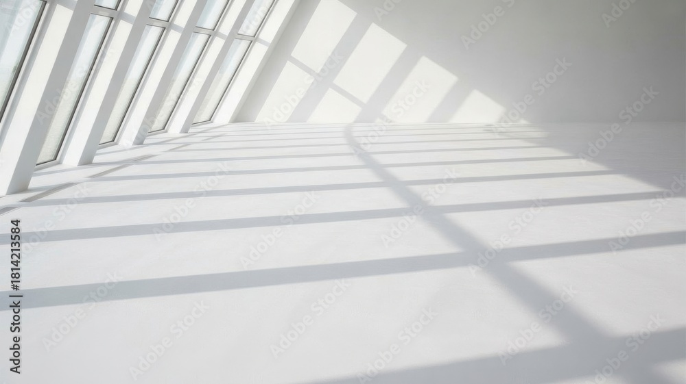 Obraz premium Modern architectural interior with bright natural light and geometric shadows