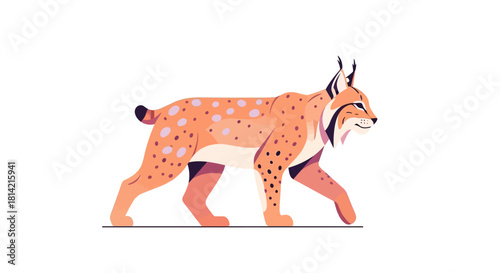 Cartoon Lynx Walking, Wild Cat Vector Illustration, Isolated Background
