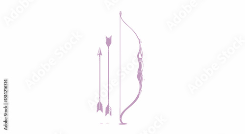 Elegant Bow and Arrow Vector Illustration, Archery Equipment Isolated