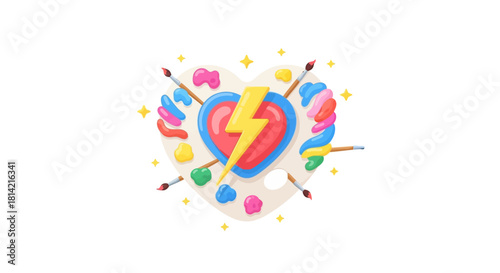 Art Palette with Heart and Thunder, Artistic Creativity Concept
