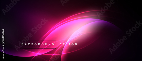 Abstract pink neon waves over black background. Modern design elements create dynamic visual effect. Smooth curves, bright glow.