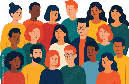 Diverse Community Crowd Illustration with Multicultural Characters in Modern Flat Style