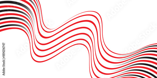 Bright red and white curved abstract wavy vector lines create a dynamic stripe pattern illustration wallpaper design style