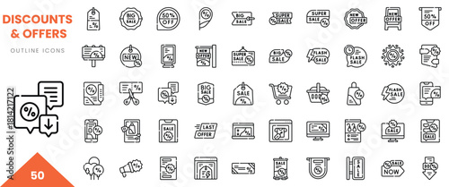 Set of outline icons featuring various discounts and offers in a modern design.
