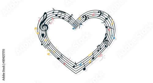 Heart Shaped Music Notes, Romantic Melody, Valentine's Day Concert Design