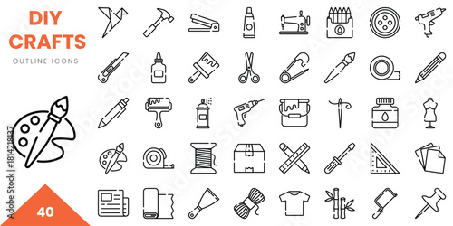 A collection of DIY craft icons featuring tools and materials for creative projects.