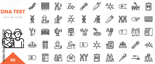 Two individuals holding a baby, surrounded by DNA test icons in a health and science setting.