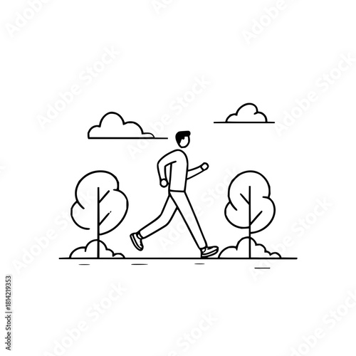 Simple line art icon of a man jogging or running outdoors in park