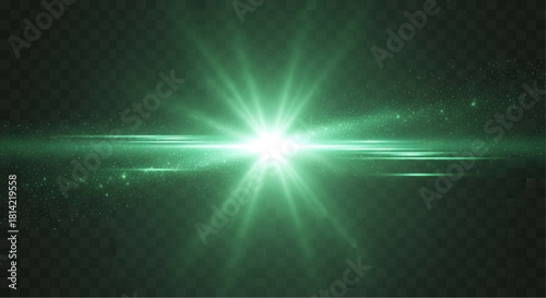A captivating green light bursts forth in a vibrant display, exuding brilliance and intensity within a dark expanse. vector illustration