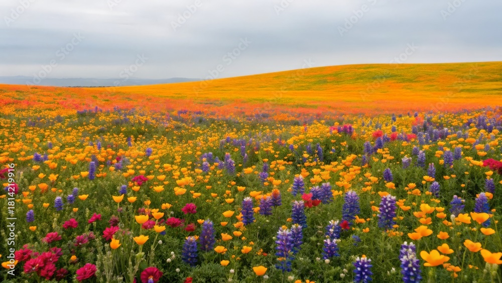 Fototapeta premium A vibrant field of wildflowers in full bloom during springtime