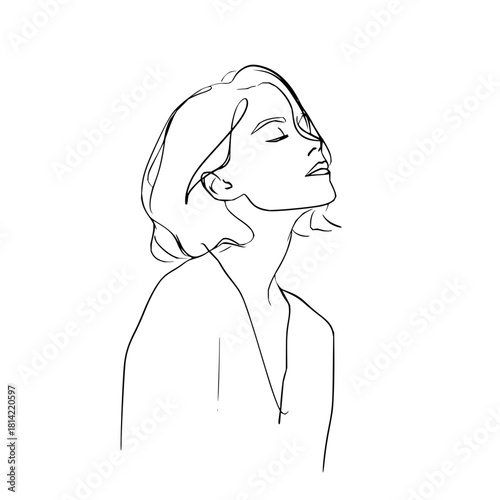 Minimalist continuous line drawing of a woman with closed eyes