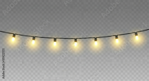 A festive string of warm, glowing lights dances against a transparent background, perfect for adding a touch of enchantment and celebration.  vector illustration