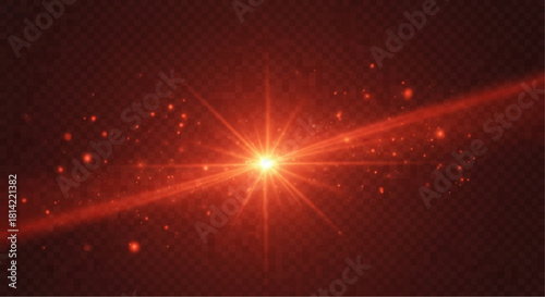 Radiant bright light beam bursting forth with energy in dark red background. vector illustration