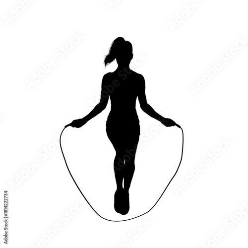 Jumping rope woman silhouette, female fitness exercise - vector illustration 