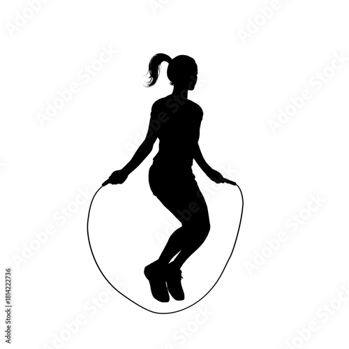 Jumping rope woman silhouette, female fitness exercise - vector illustration 