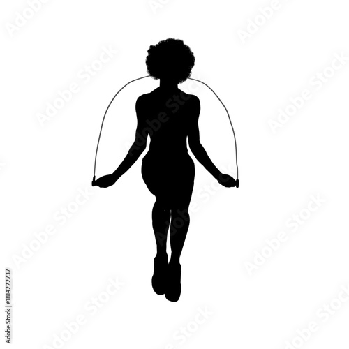 Jumping rope woman silhouette, female fitness exercise - vector illustration 
