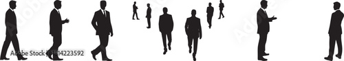Silhouette of multiple business people walking and standing on white background
