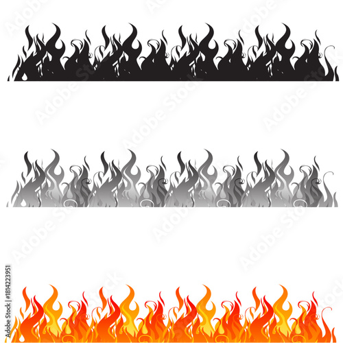 Realistic fire flames and effects set on transparent background