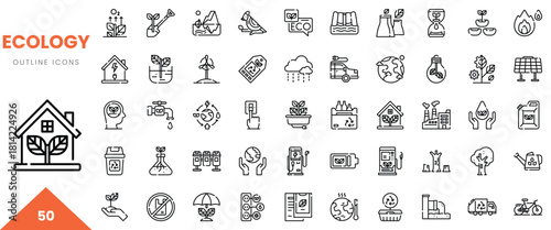 A collection of eco-friendly outline icons representing sustainable practices and environmental awareness.