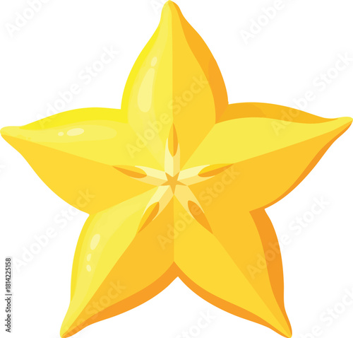 A vibrant yellow starfruit illustration with a glossy appearance against a clean white background.