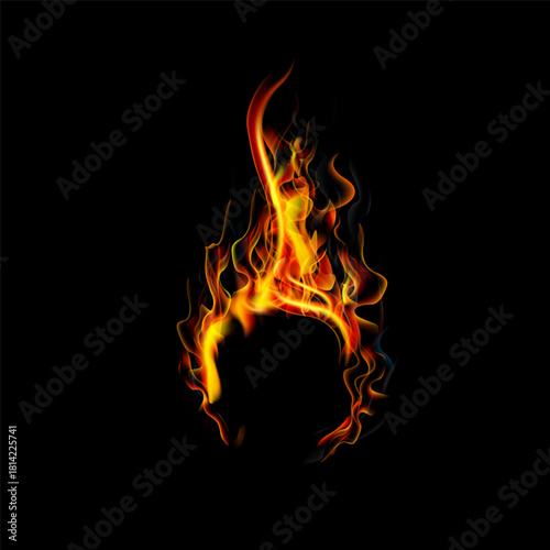 Realistic fire flames and effects set on transparent background