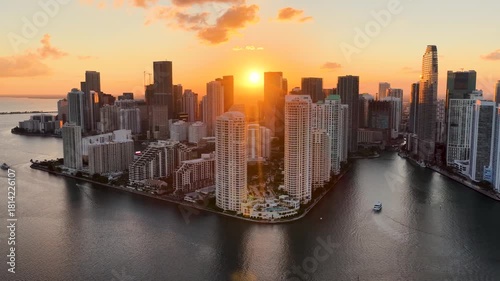Wallpaper Mural Sunset Skyline At Miami Beach In Florida United States. Sunset City. Stunning Biscayne Bay. Downtown District. Sunset Skyline At Miami Beach In Florida United States. Highrise Buildings. Torontodigital.ca