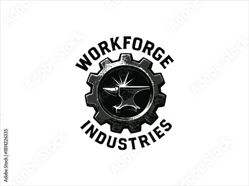 Work Forge Industries Prompt: forged gear symbol, industrial strength, 