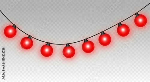 A string of vibrant red globe lights suspended against a transparent backdrop, adding a touch of festive flair. vector illustration