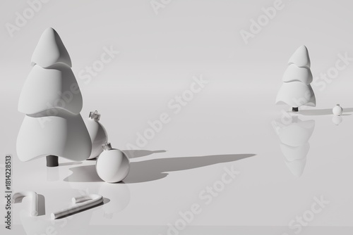 3d render of all white christmas effects