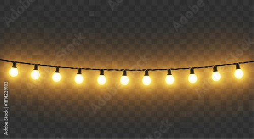 A string of warm, glowing fairy lights gently illuminate the darkness. Their soft, inviting glow creates a magical and festive atmosphere. vector illustration