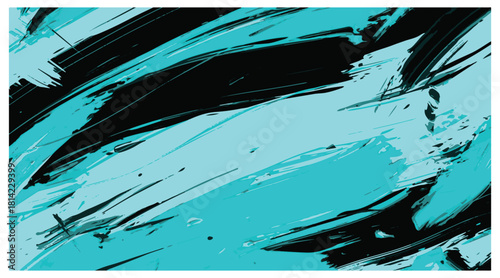 Abstract background with dynamic turquoise and black brush strokes in energetic diagonal pattern vector illustration