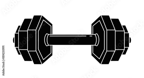Black silhouette of a dumbbell, a common piece of exercise equipment used for strength training and weightlifting.