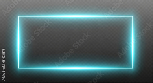 A striking rectangular frame illuminates with a vibrant cyan glow, floating against a transparent background. perfect for digital art, and abstract designs.  vector illustration