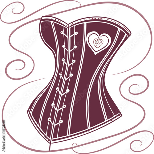 Vintage corset with heart detail and decorative swirls