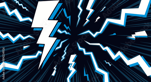 Electric storm background with lightning bolts radiating from the center design