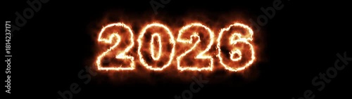 2026 - Numbers with fire on a black background in motion