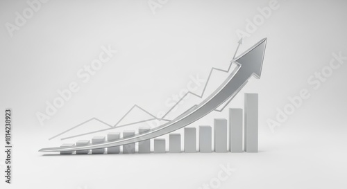 Ascending graph with dynamic arrow symbol, projecting progression in white monochrome