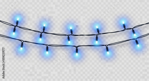 An illuminated strand of blue fairy lights in a delicate dance of luminescence. The magical arrangement creates a festive atmosphere. vector illustration