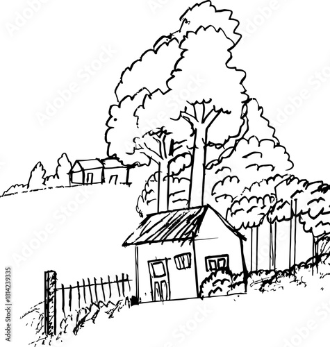 View of the house next to the forest or riverbank