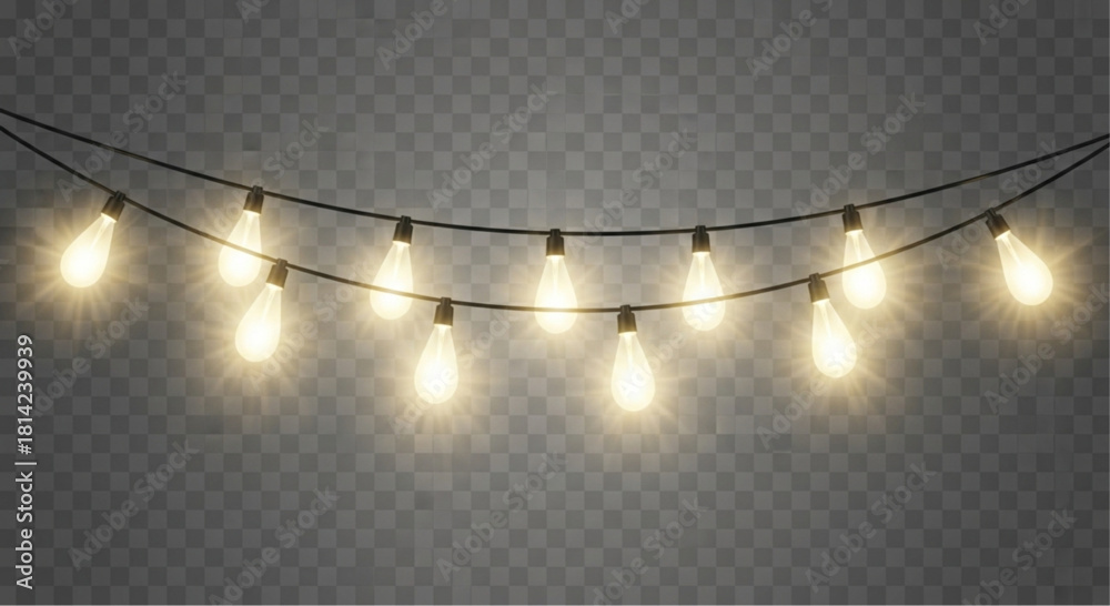 Naklejka premium Illuminating String Lights on a Transparent Background. The luminous string lights cast a warm, inviting glow. vector illustration