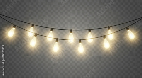 Illuminating String Lights on a Transparent Background. The luminous string lights cast a warm, inviting glow. vector illustration