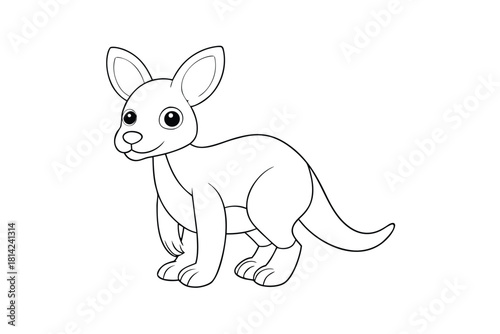 Cute baby kangaroo line art coloring page isolated on